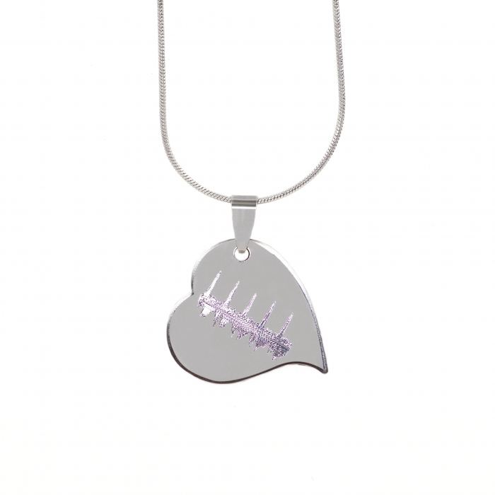 Heartbeat Charm Necklace Using an Ultrasound Heartbeat Waveform in Stainless Steel Tilted Heart Charm