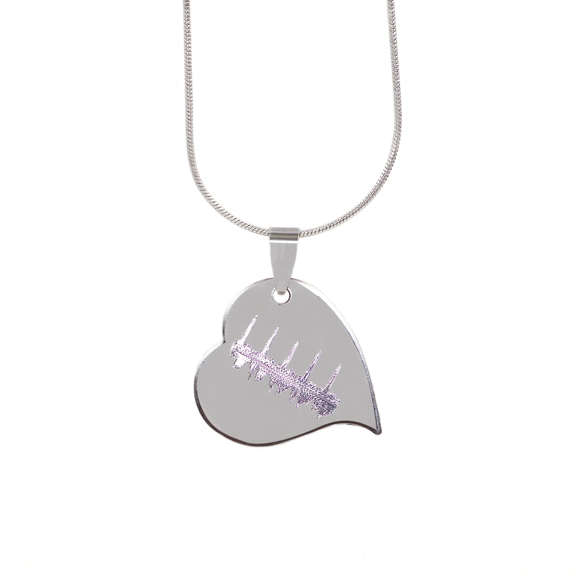 Heartbeat Charm Necklace Using an Ultrasound Heartbeat Waveform in Stainless Steel Tilted Heart Charm