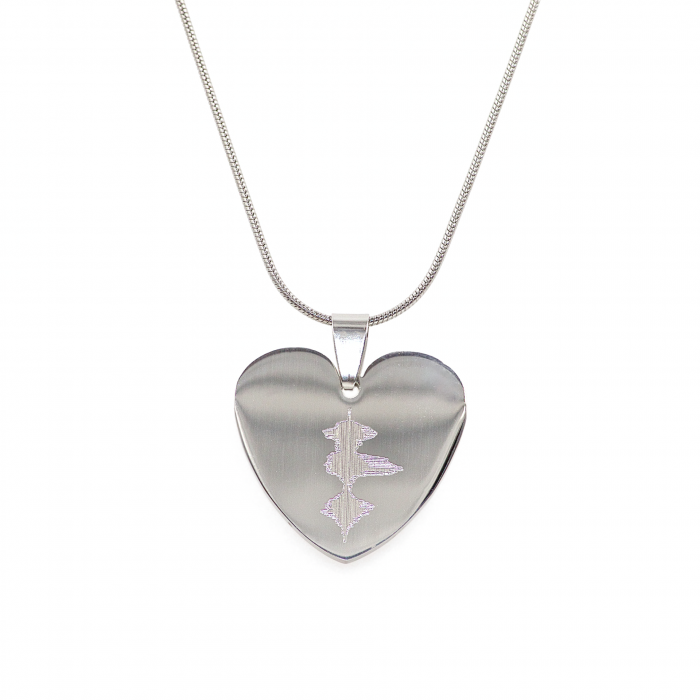 Heartbeat Charm Necklace Using Soundwave of "I Love You" Engraved Vertically Stainless Steel Heart Charm