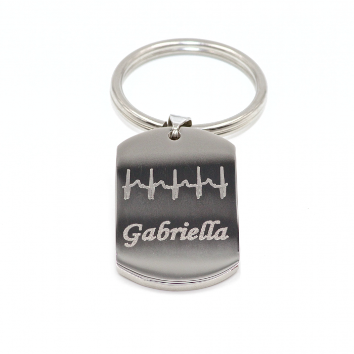 Mini Heartbeat Dog Tag Keyring Using and EKG Heartbeat Readout in Stainless Steel