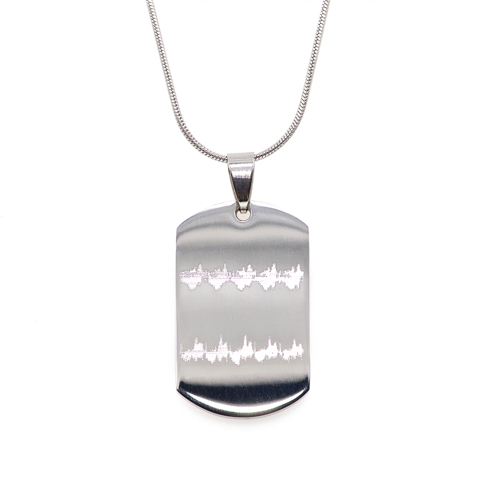 Mini Heartbeat Dog Tag Necklace Using 2 Different Ultrasound Heartbeat Waveforms in Stainless Steel