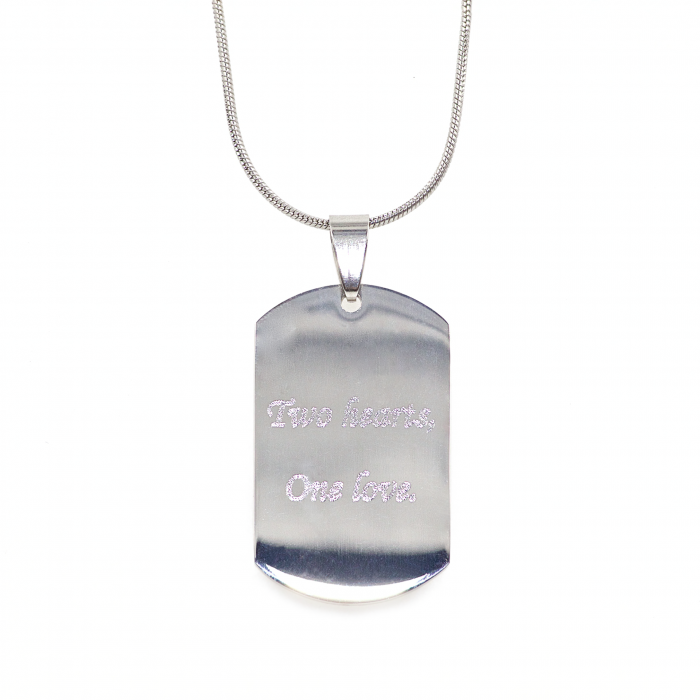 Mini Heartbeat Dog Tag Necklace Back Engraving in Stainless Steel