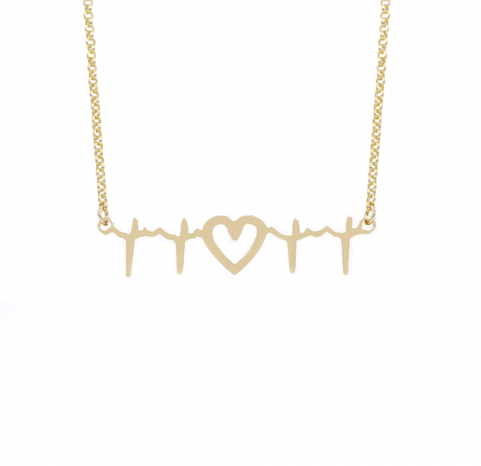 Original Cherished Heart Necklace Using an EKG Heartbeat Waveform in Yellow Gold