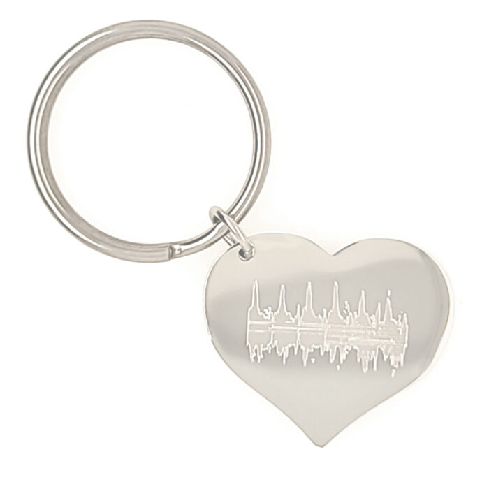 Heart shaped charm on keyring. Polished Stainless Steel