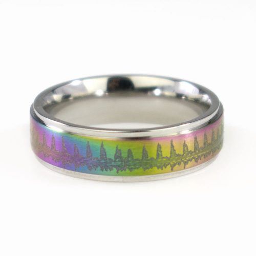 Rainbow Colored Heartbeat Ring with Silver Colored Rim