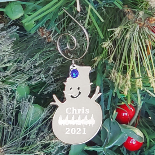 Our Heartbeat Snowman Ornament will warm your heart and add shimmer to any tree. The ornament is designed with your loved one’s actual heartbeat or voice soundwave and text. Available in mirror-finish stainless steel. 