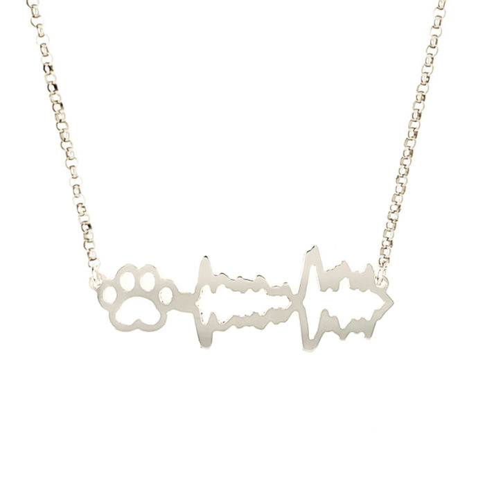 Original Cherished Paw FurSound (soundwave) Necklace in sterling silver with a dog's paw